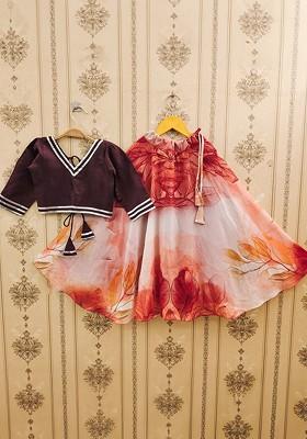 Maroon Embroidered Blended Lehenga Choli For Girls