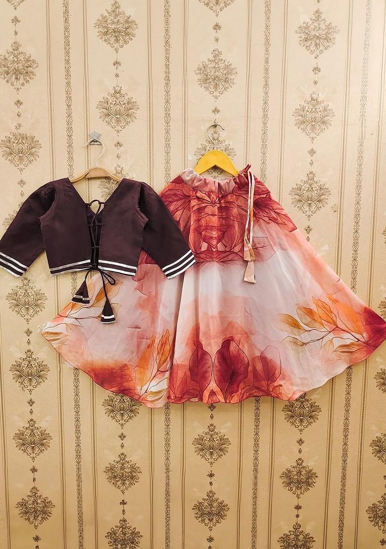 Maroon Embroidered Blended Lehenga Choli For Girls - Indya