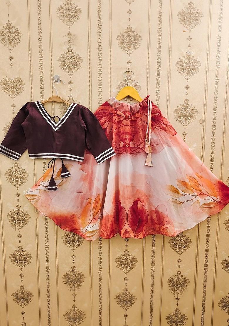 Maroon Embroidered Blended Lehenga Choli For Girls - Indya