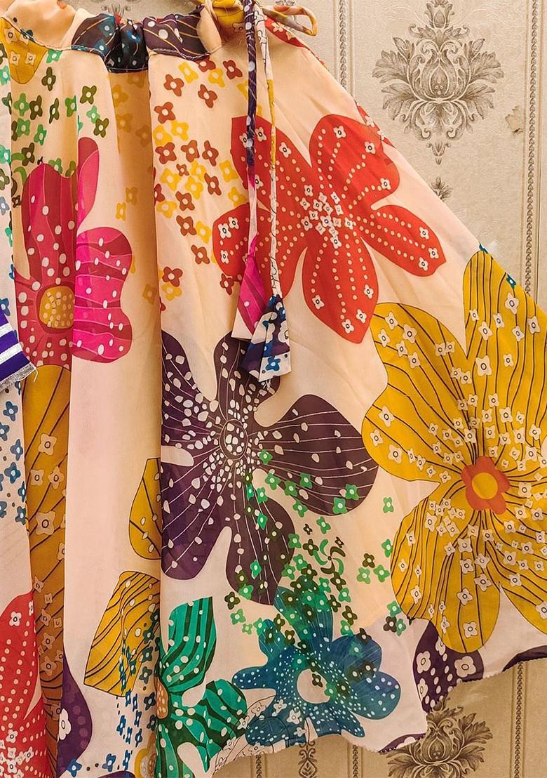 Beige Embroidered Blended Lehenga Choli For Girls - Indya