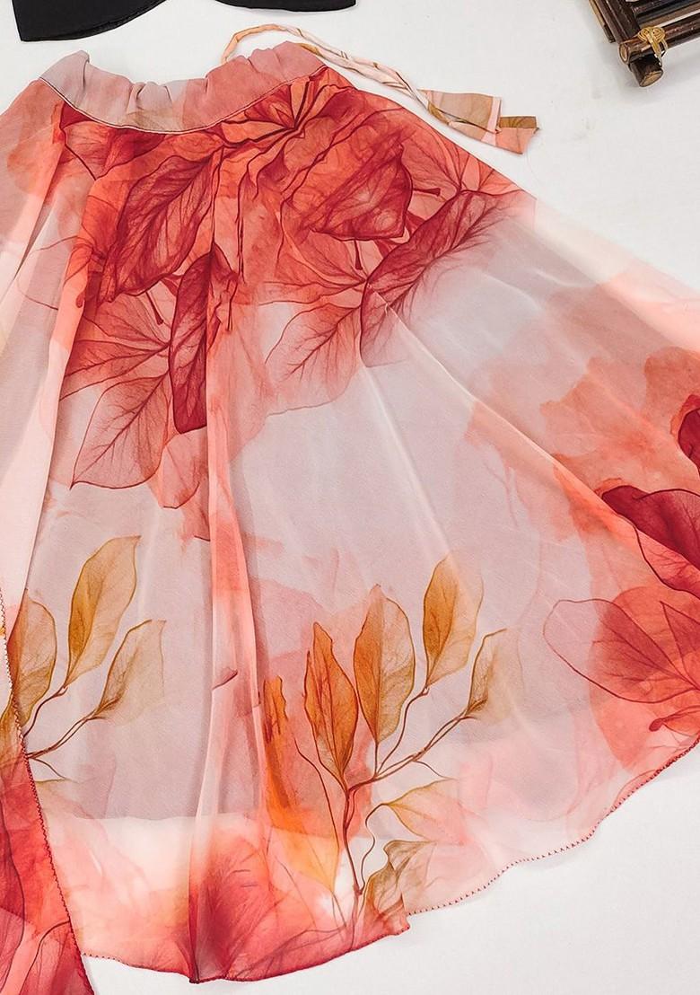 Orange Embellished Blended Lehenga Choli For Girls - Indya