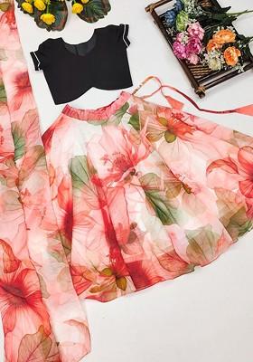 Red Embellished Blended Lehenga Choli For Girls