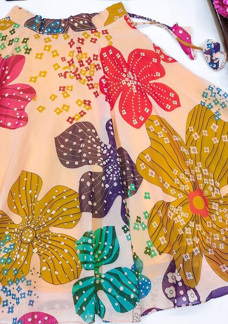 Cream Embellished Blended Lehenga Choli For Girls - Indya