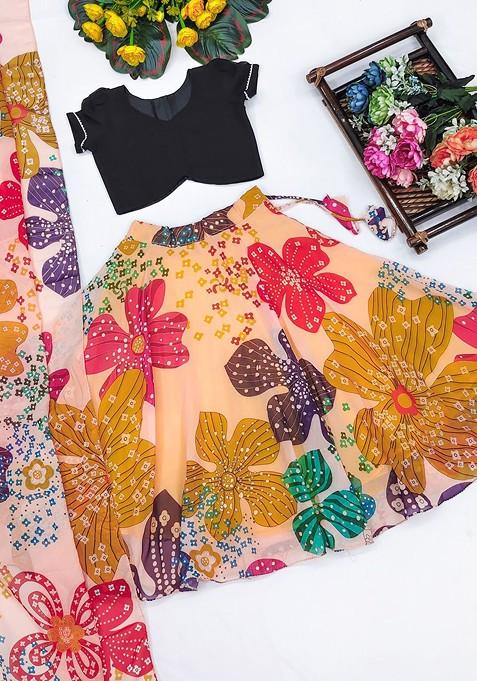 Cream Embellished Blended Lehenga Choli For Girls