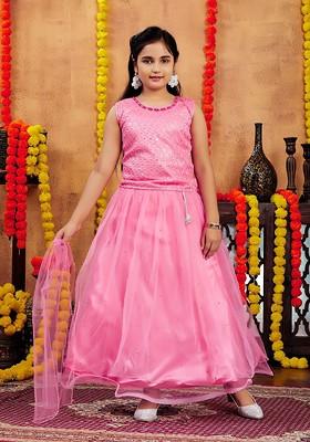 Red Embroidered Blended Lehenga Choli For Girls