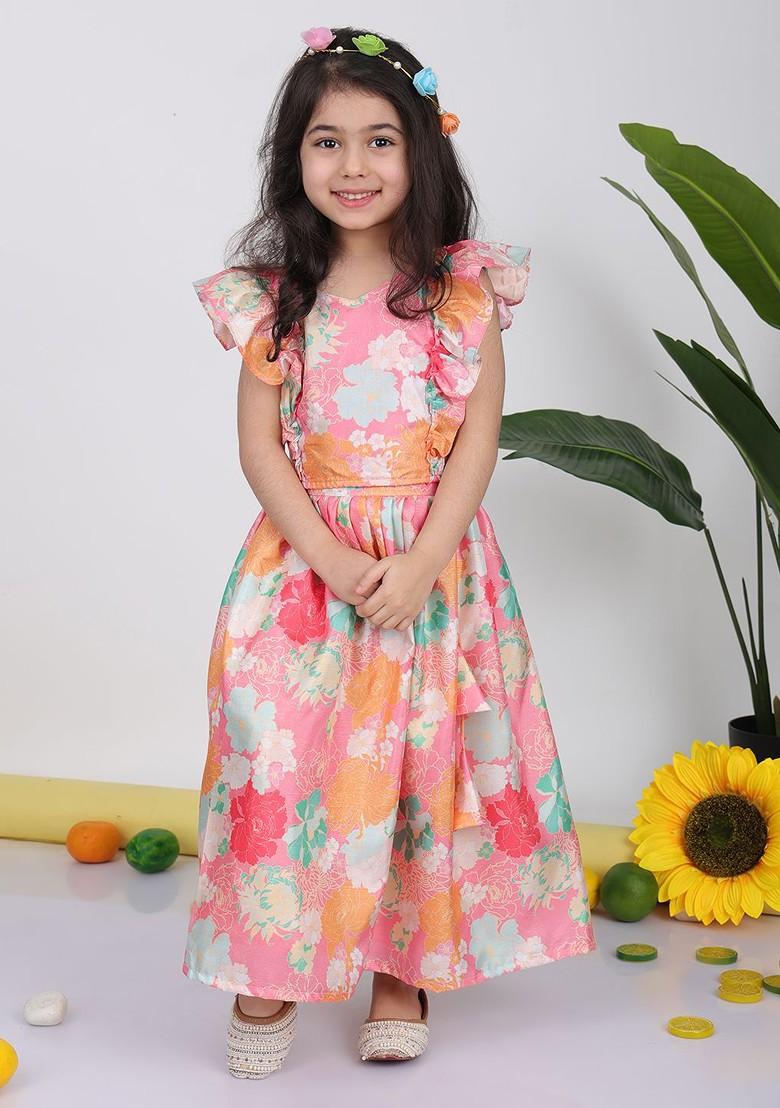 Pink Printed Blended Lehenga Choli For Girls - Indya