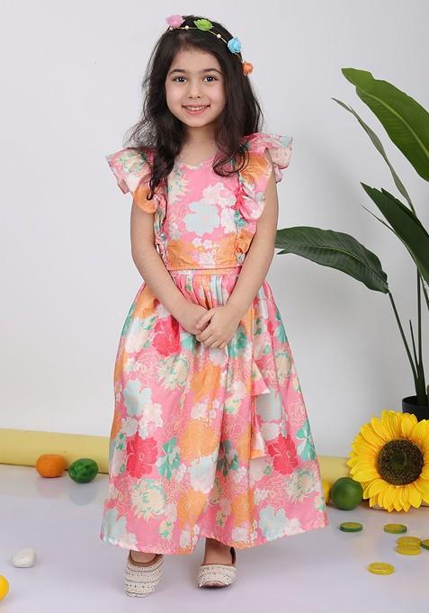 Pink Printed Blended Lehenga Choli For Girls — view on Indya