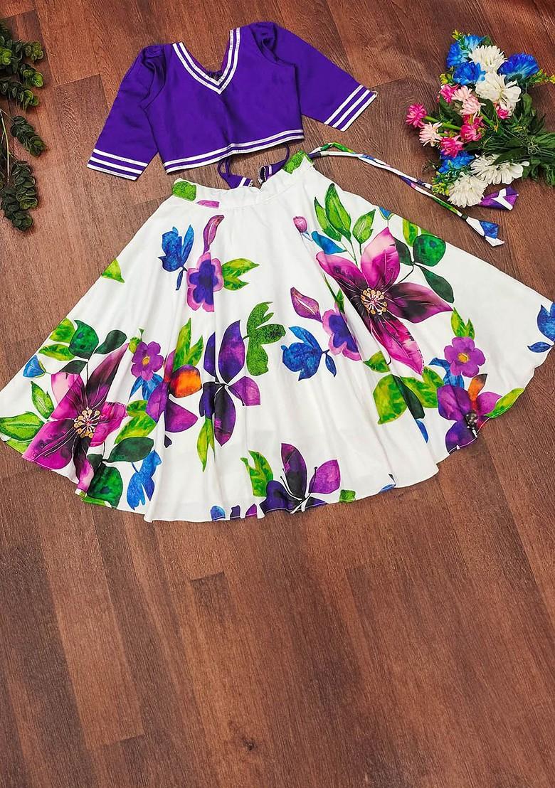 Purple Embellished Blended Lehenga Choli For Girls - Indya