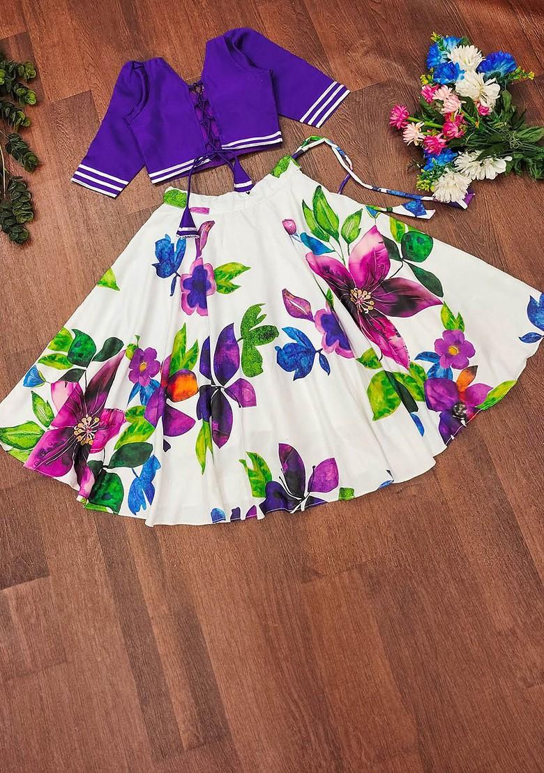 Purple Embellished Blended Lehenga Choli For Girls - Indya