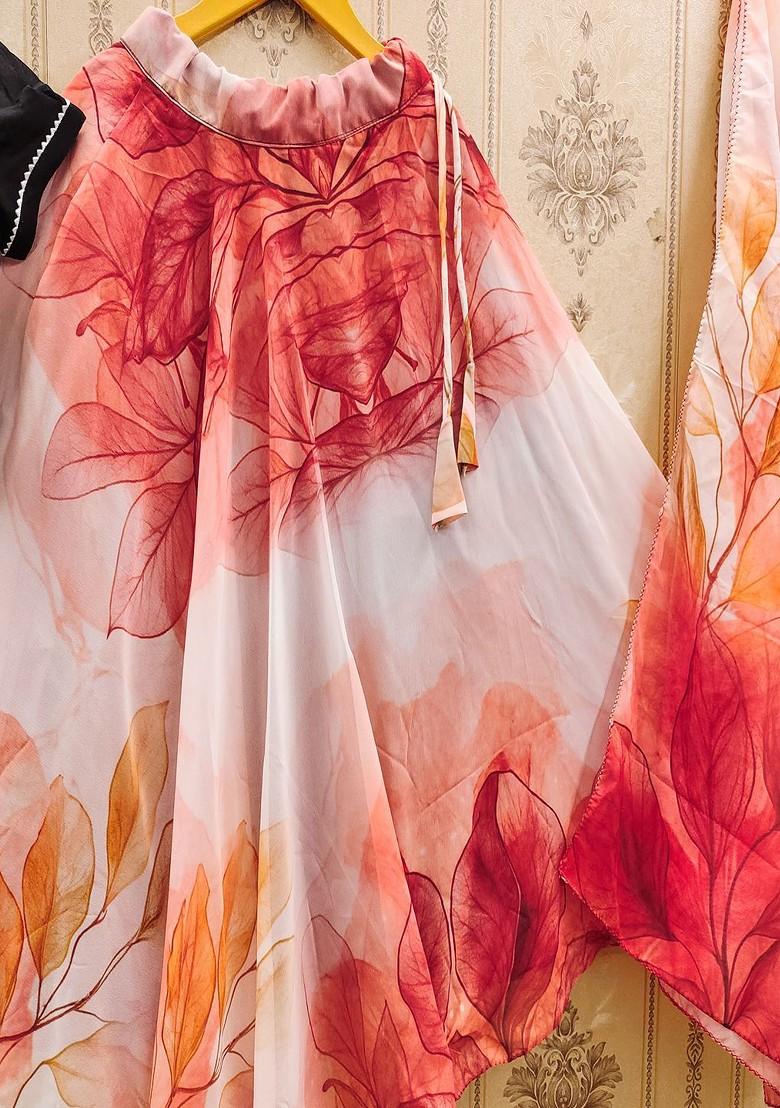 Orange Printed Blended Lehenga Choli For Girls - Indya