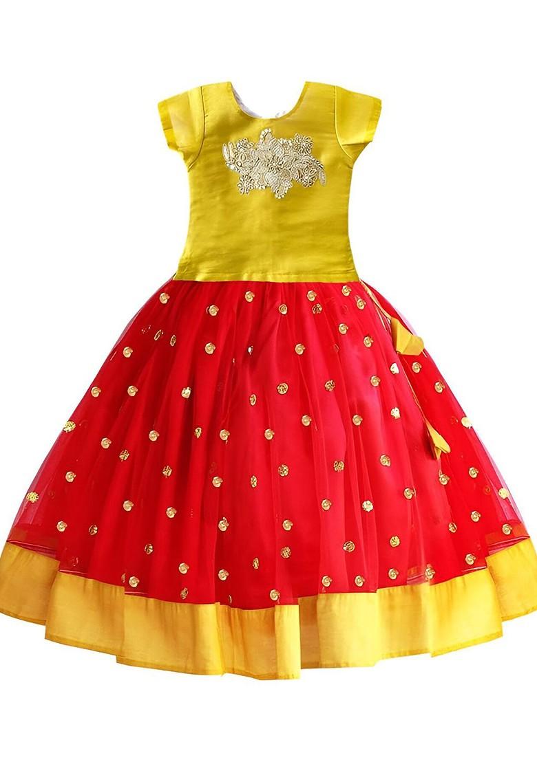 Red Embroidered Blended Lehenga Choli For Girls - Indya