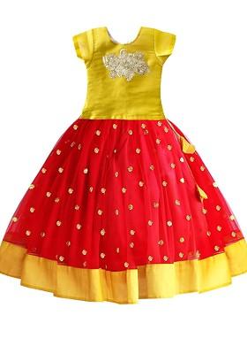 Red Embroidered Blended Lehenga Choli For Girls