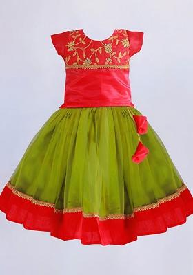 Red Embroidered Blended Lehenga Choli For Girls