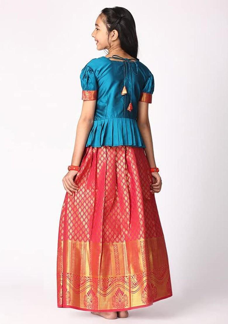 Red Embroidered Blended Lehenga Choli For Girls - Indya