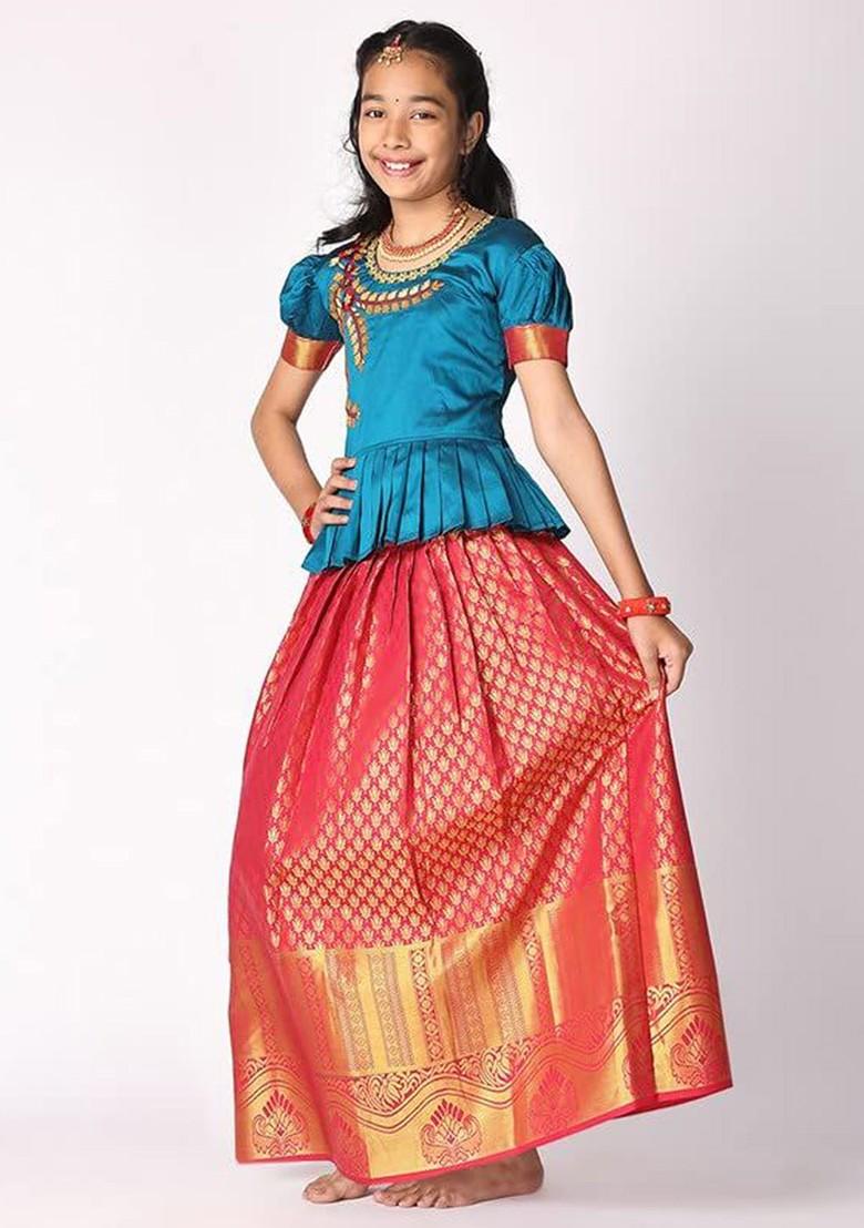 Red Embroidered Blended Lehenga Choli For Girls - Indya