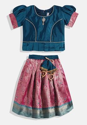 Navy Blue Embroidered Net Lehenga Choli For Girls