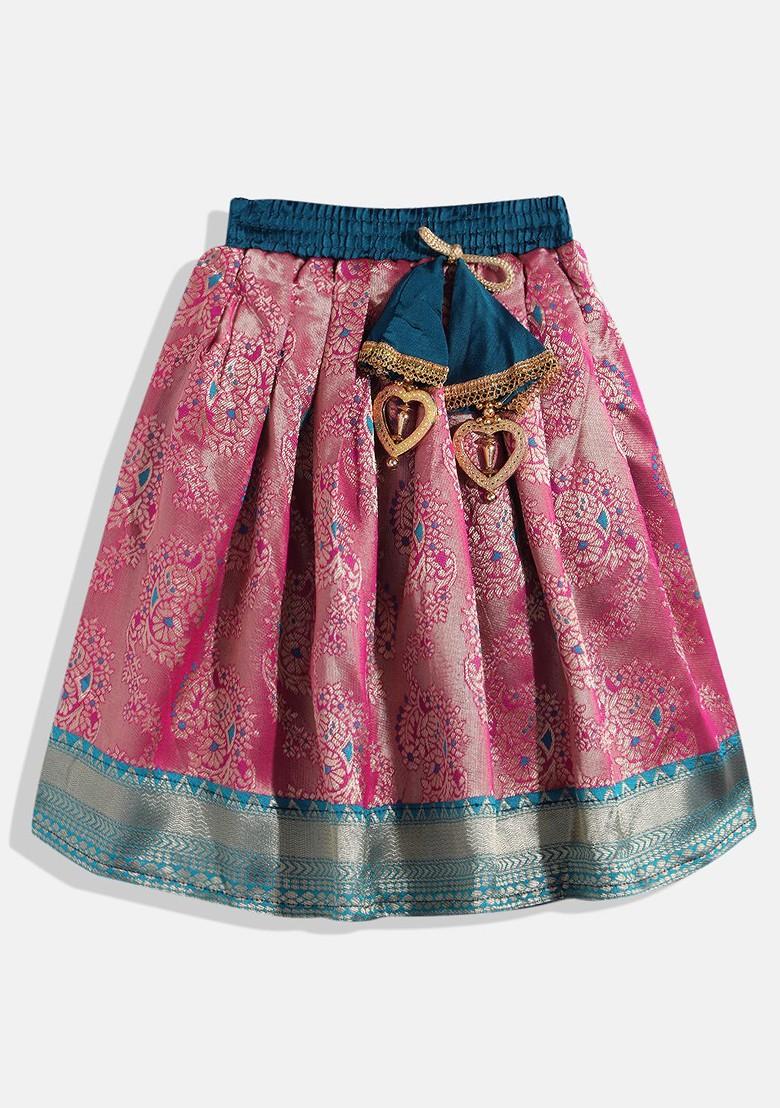 Navy Blue Embroidered Net Lehenga Choli For Girls - Indya