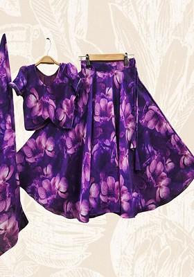 Lavender Printed Blended Lehenga Choli For Girls