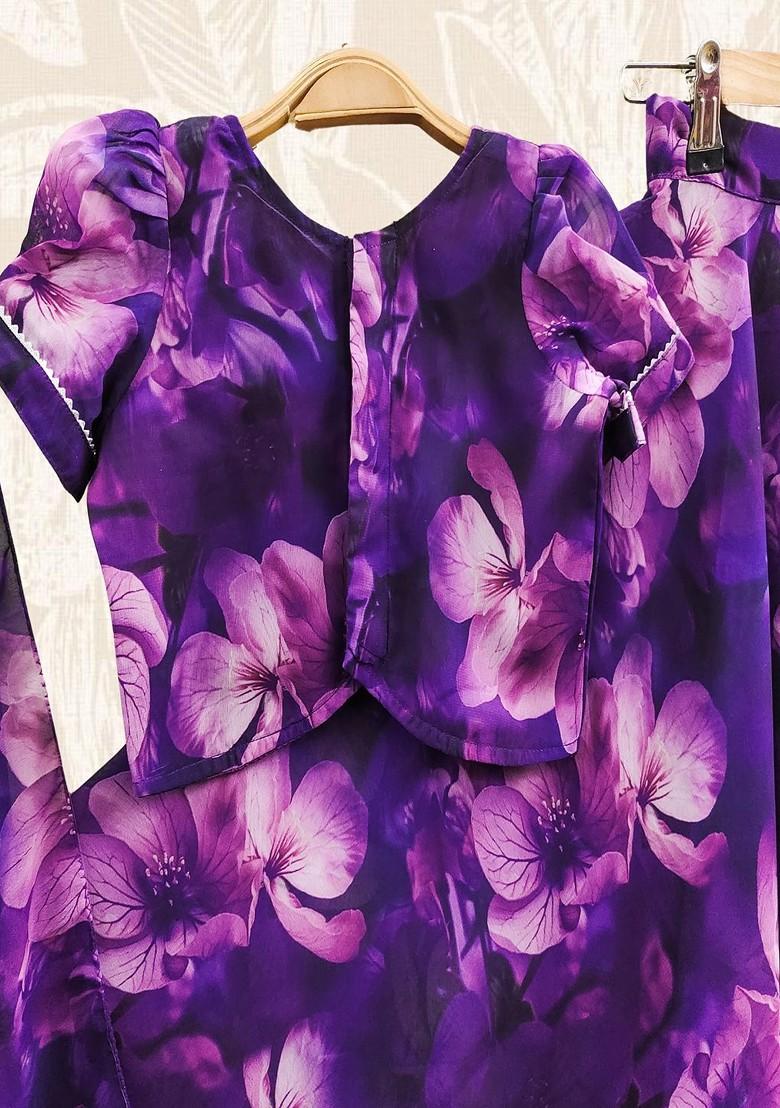 Lavender Printed Blended Lehenga Choli For Girls - Indya