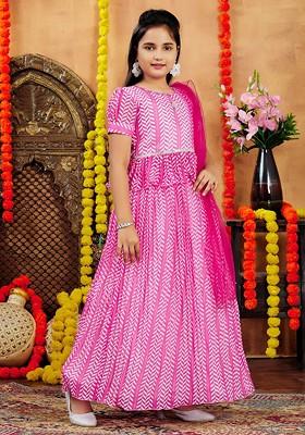 Pink Printed Georgette Lehenga Choli For Girls