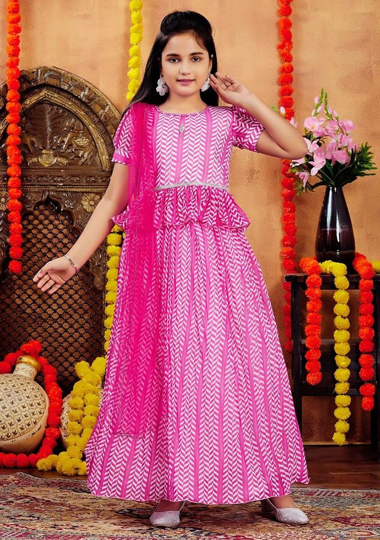 Pink Printed Georgette Lehenga Choli For Girls - Indya