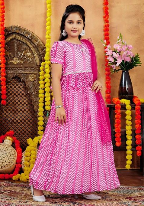 Pink Printed Georgette Lehenga Choli For Girls — view on Indya