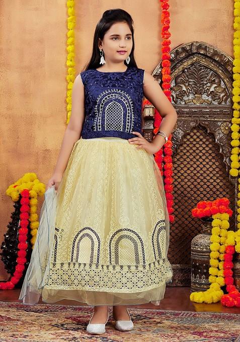 Navy Blue Embellished Blended Lehenga Choli For Girls — view on Indya