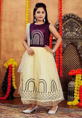 Purple Embroidered Blended Lehenga Choli For Girls