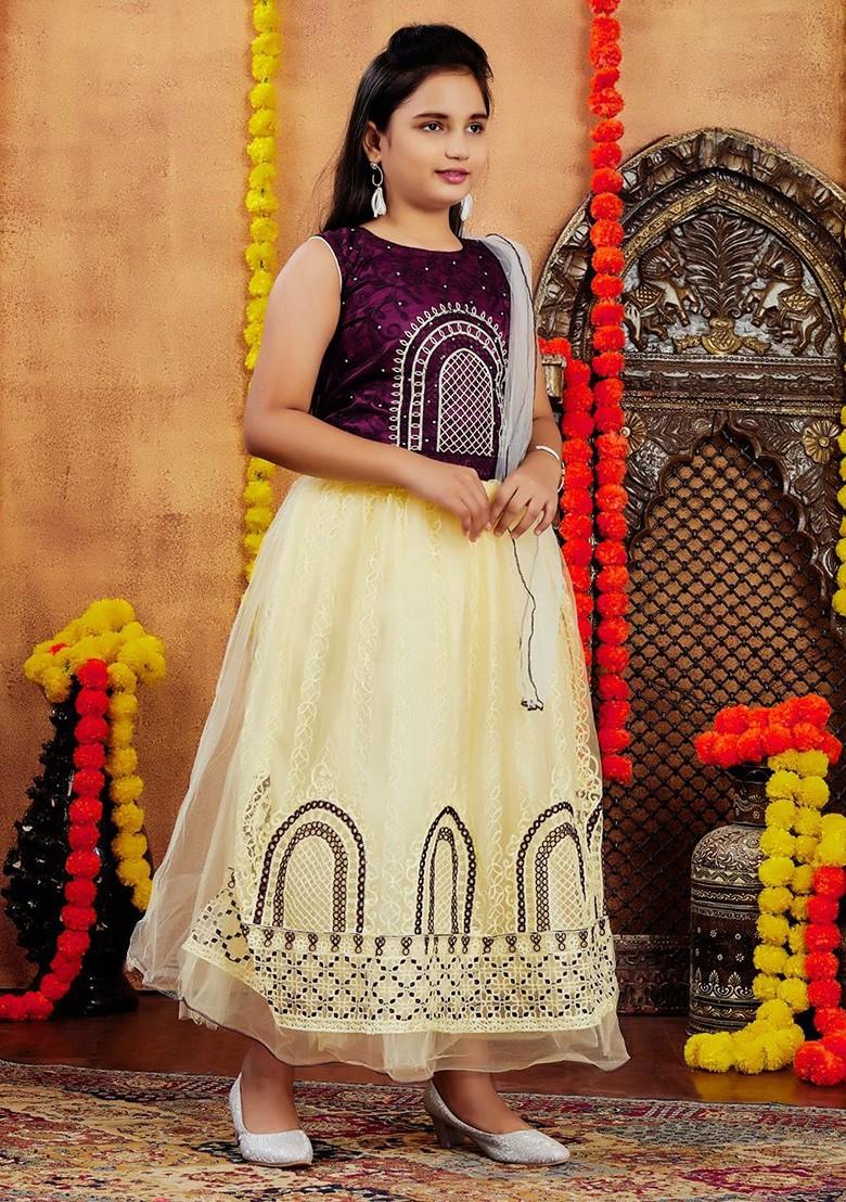 Purple Embroidered Blended Lehenga Choli For Girls - Indya