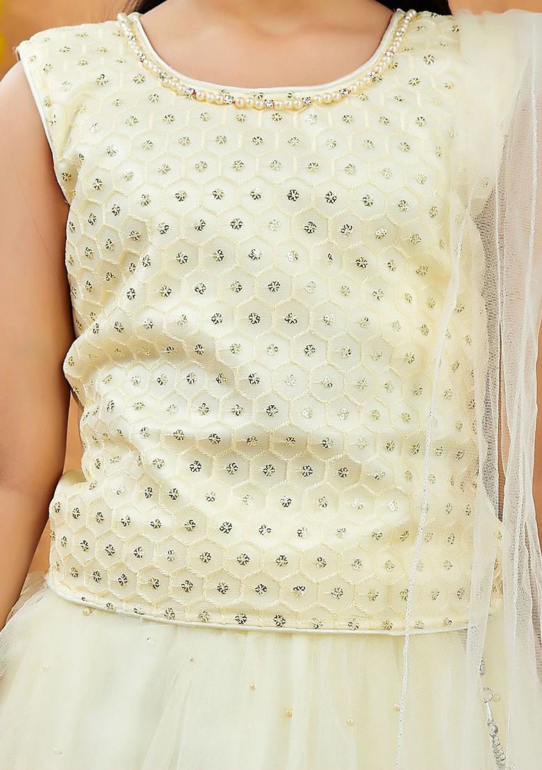 Lime Green Embroidered Blended Lehenga Choli For Girls - Indya