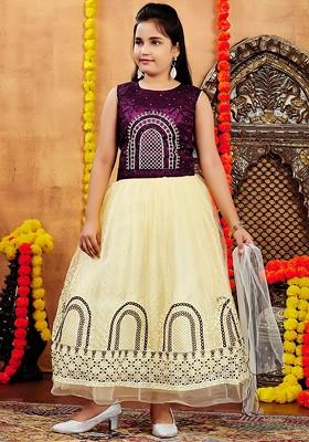 Purple Embroidered Blended Lehenga Choli For Girls