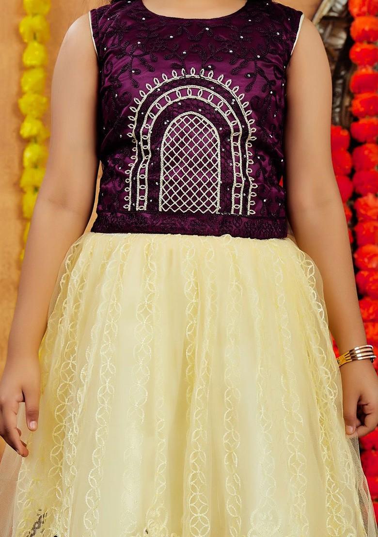 Purple Embroidered Blended Lehenga Choli For Girls - Indya