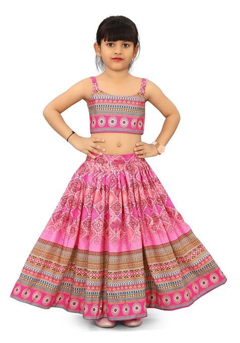 Pink Printed Blended Lehenga Choli For Girls — view on Indya