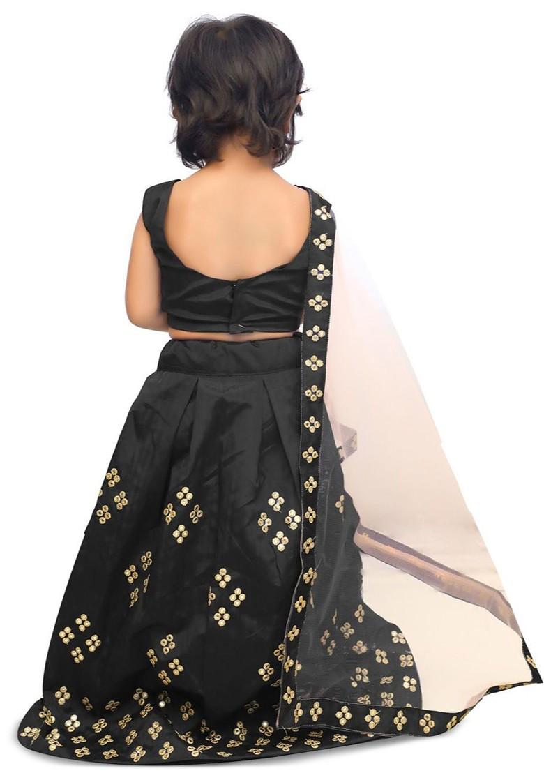 Black Embroidered Blended Lehenga Choli For Girls - Indya