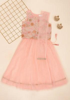 Peach Embroidered Blended Lehenga Choli For Girls