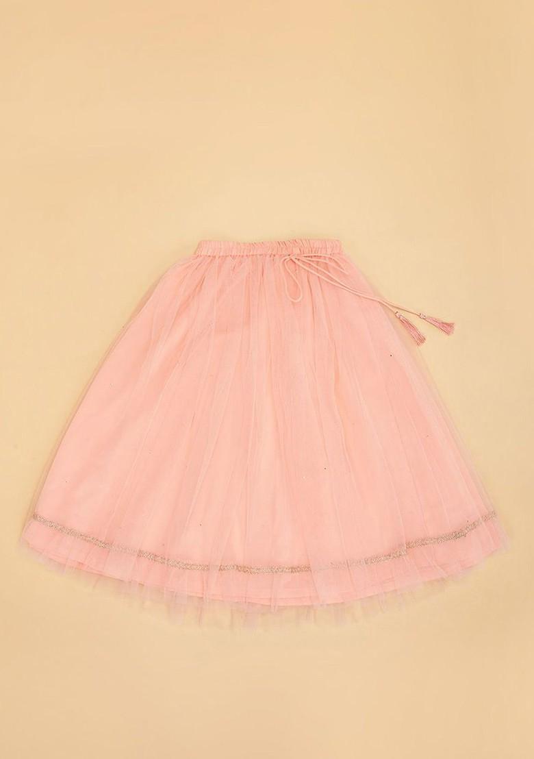 Peach Embroidered Blended Lehenga Choli For Girls - Indya