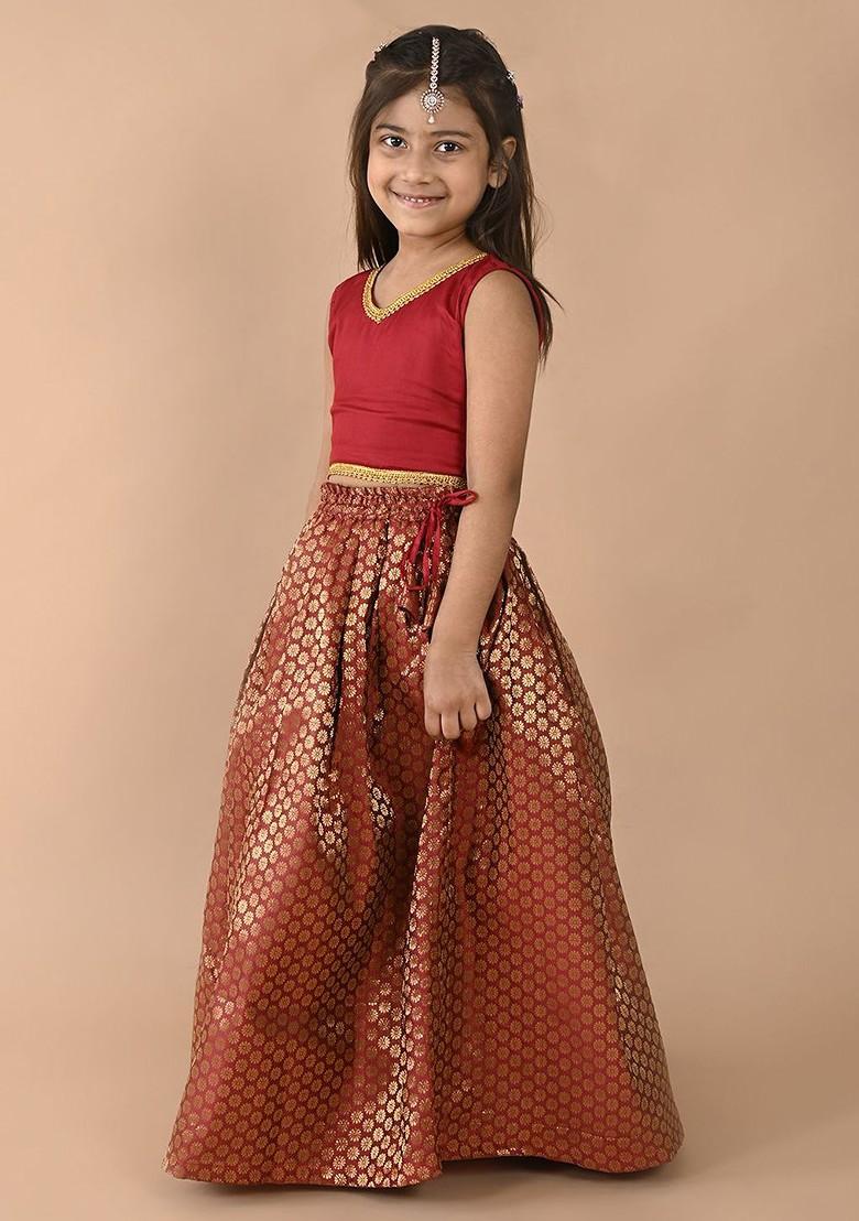 Maroon Embroidered Blended Lehenga Choli For Girls - Indya