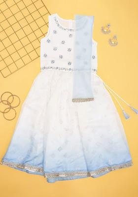 White Embroidered Blended Lehenga Choli For Girls