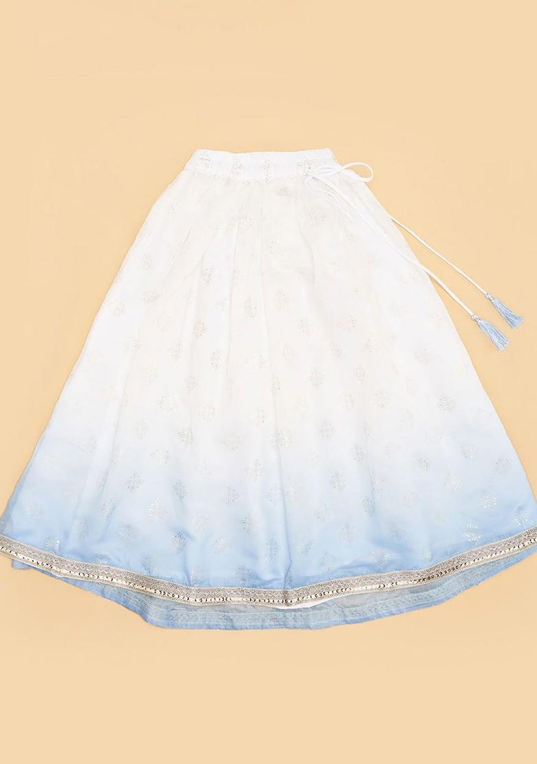 White Embroidered Blended Lehenga Choli For Girls - Indya