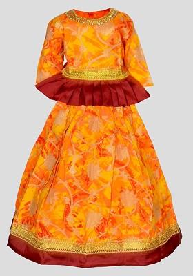 Yellow Embellished Blended Lehenga Choli For Girls