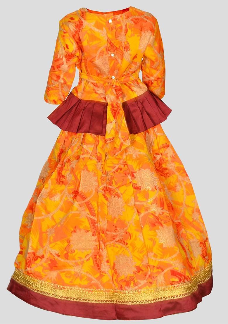 Yellow Embellished Blended Lehenga Choli For Girls - Indya