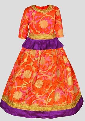 Red Embellished Blended Lehenga Choli For Girls