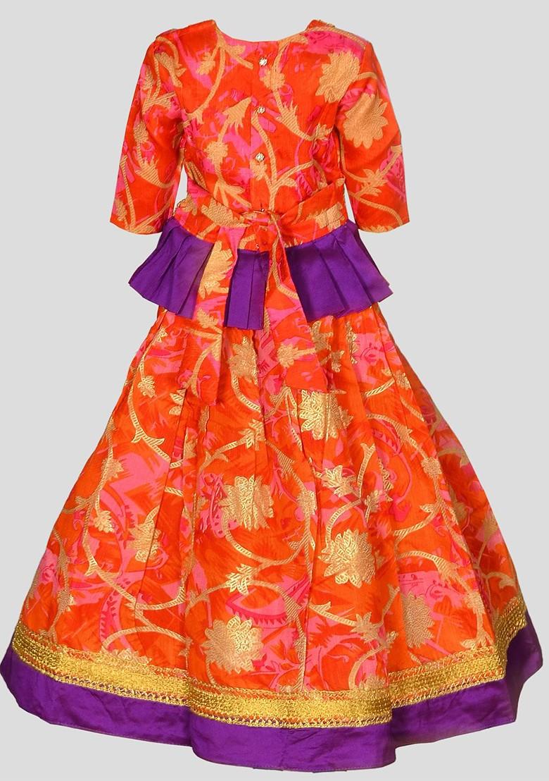 Red Embellished Blended Lehenga Choli For Girls - Indya