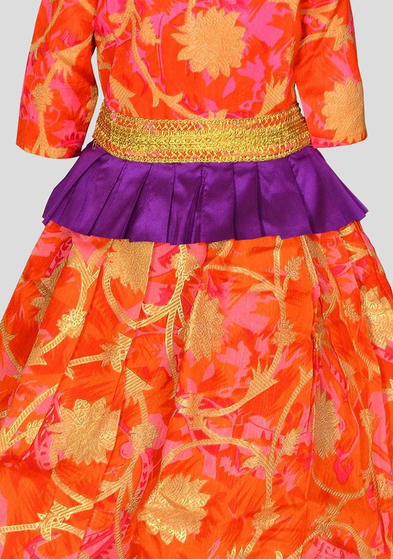 Red Embellished Blended Lehenga Choli For Girls - Indya