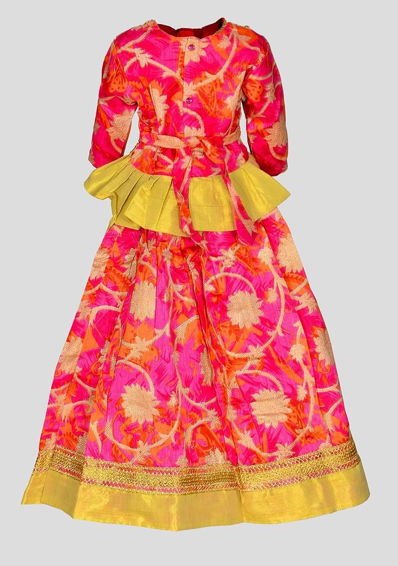 Pink Embellished Blended Lehenga Choli For Girls - Indya