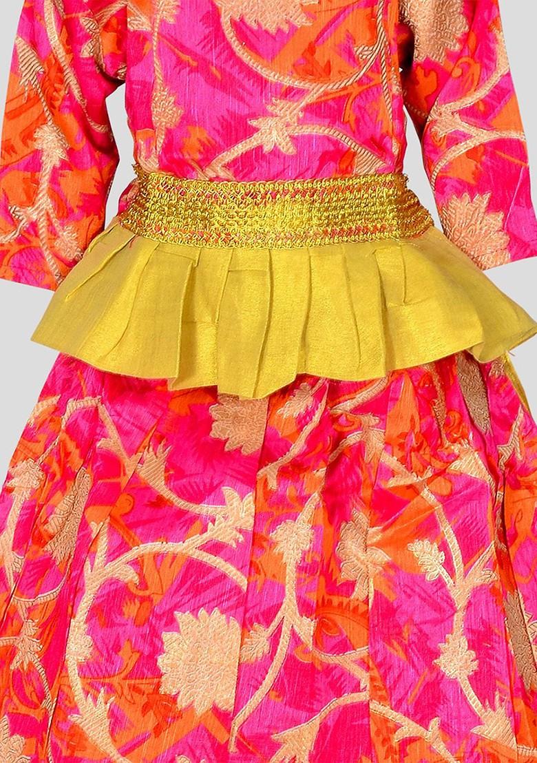 Pink Embellished Blended Lehenga Choli For Girls - Indya