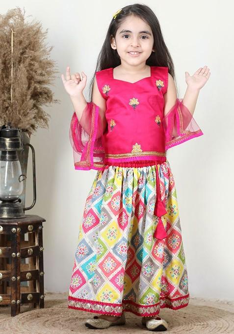 Pink Embroidered Blended Lehenga Choli For Girls — view on Indya