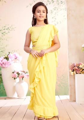Yellow Embellished Blended Lehenga Choli For Girls