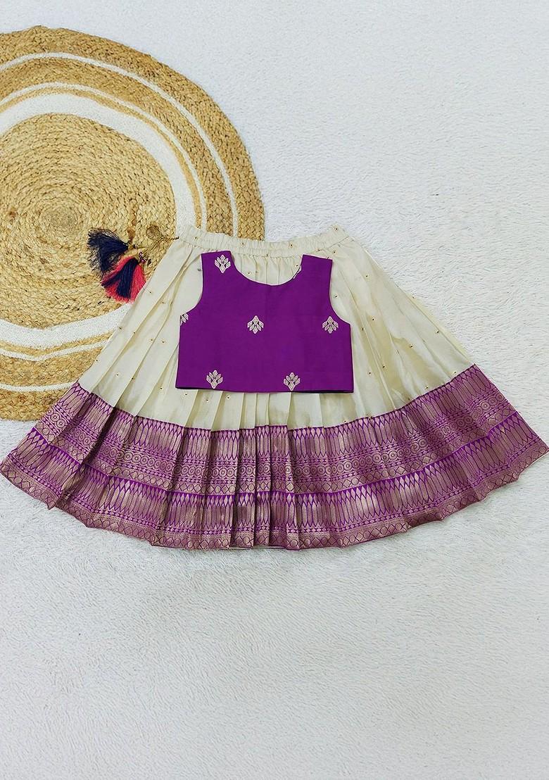 Purple Embroidered Blended Lehenga Choli For Girls - Indya
