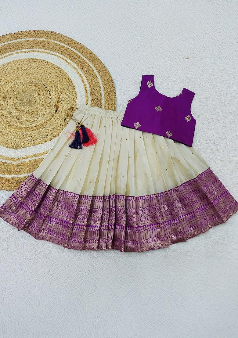 Purple Embroidered Blended Lehenga Choli For Girls - Indya